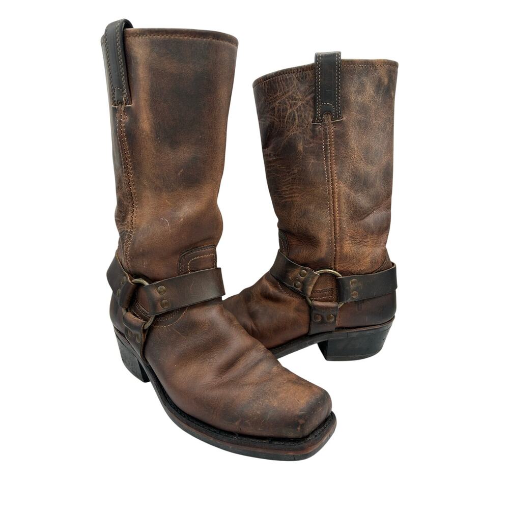 FRYE Harness Moto Leather  MidCalf Biker Boots womens Deep Burgundy SZ 7.5 VTG